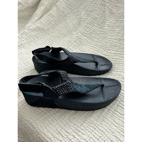 Fit Flop Suede and Jewel Platform Thong Sandal Navy Size 7 - Picture 1 of 8